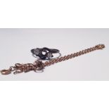 A link chain, approx. length 8" (broken), a ring marked 9ct and silver (stone missing), ring size T,