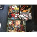 Three boxes of model vehicles including Corgi and Dinky, Corgi Saints sonic controller Jaguar XJS,