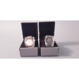 *Two EMPORIO ARMANI Gent's wrist watches, one with black face, black link bracelet strap, one with
