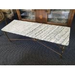 A green marble topped coffee table on brass bamboo style legs. IMPORTANT: Online viewing and bidding