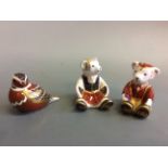 Royal Crown Derby Teddys Shona and Fraser, with bird, all with silver buttons. IMPORTANT: Online