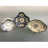 Caughley marked floral pattern lozenge dish (cracked) 18cm x 26cm, with two other floral Caughley