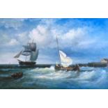 VENCENTIO DE LUCA. Framed, signed to base right, oil on canvas, nautical scene with ships at sea and