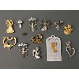 Ten Jonette Jewelry angel pin brooches and three pin badges. On line viewing and bidding only. No in