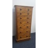 A mahogany Victorian narrow and tall chest of six long and two short drawers, 145cm x 71cm x 52cm.