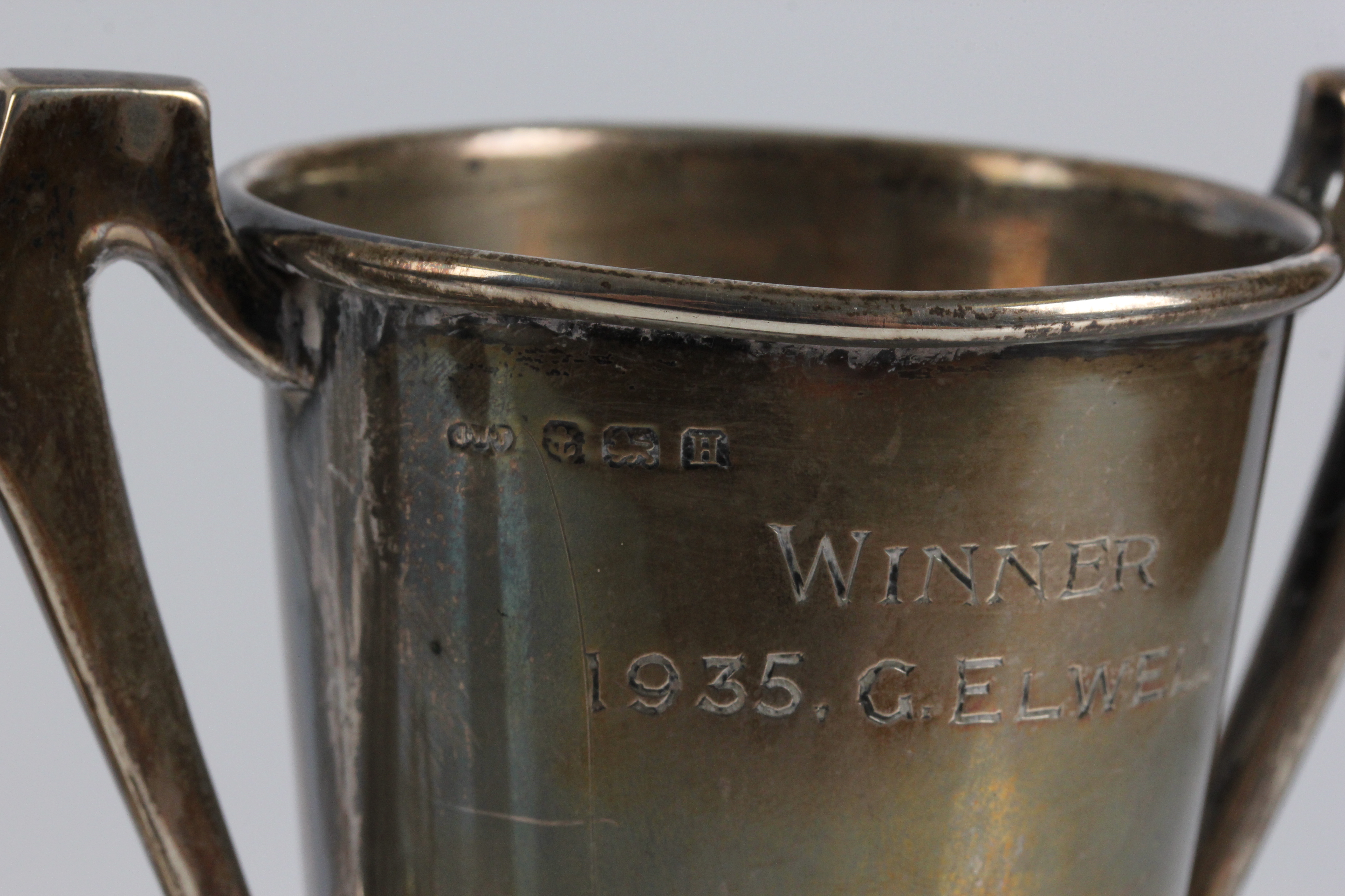 Two silver hallmarked two handled trophy on stands - Image 5 of 7