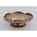 A silver hallmarked bob bon dish with decorative pattern, approx. width 13.5cms. On line viewing and