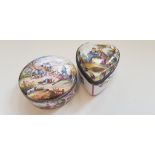 Two hand painted enamel pill boxes