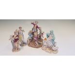 Four Meissen figurines including three classical females and a group of five boys playing
