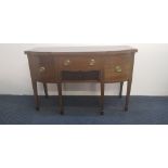 A mahogany 19th century inlay sideboard base with two cupboard doors, single drawer and tambour