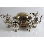 A selection of silver plate, to include a four piece tea set, domed top tureen with lid On line