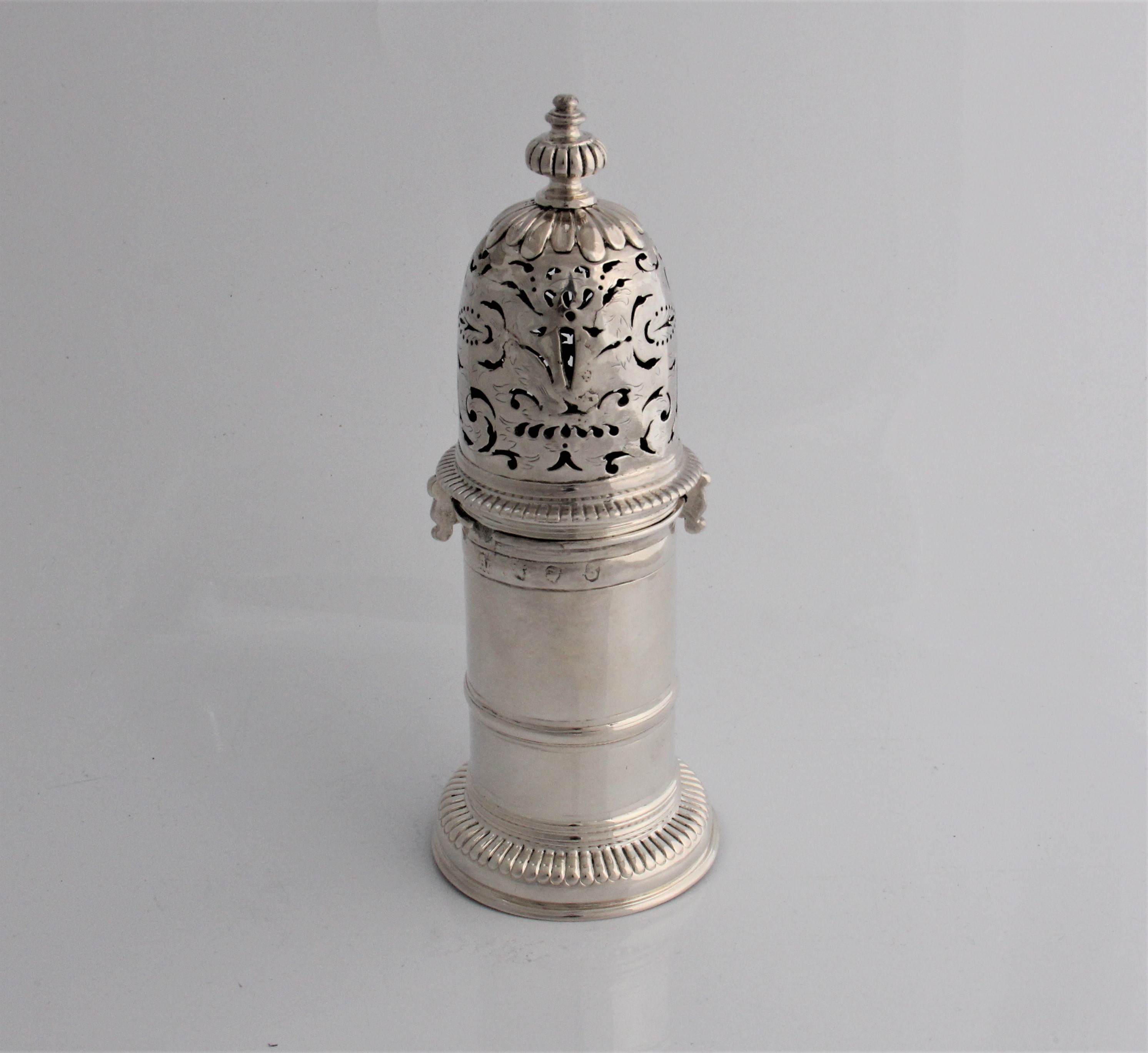 A circa 1700 early silver sugar caster with worn marks for London and AD - Image 2 of 9