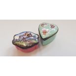 Two hand painted enamel pill boxes