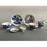 Various 18th century Caughley blue white ware to include a ‘Mother and Child’ pattern bowl, saucer