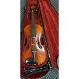 Tatra Byrosetti Stradivarius model violin and bow in plastic case. IMPORTANT: Online viewing and