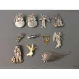 Five Jonette Jewelry saints and angels pin brooches with three badges and three bookmarks. On line