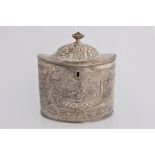 A George III silver oval tea caddy with stylised Chinese decoration marks for London 1798