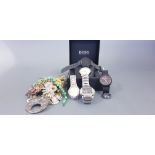 *A Gent's BOSS wrist watch, ( glass broken), with a collection of costume jewellery, to include,