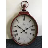 A red framed wall clock marked 'Cafe des Marguerites', approx. height 100cm, with wall clock
