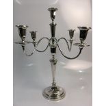 A silver five light candelabra with four twisting arms, dated 1907, height 48cm, approx. weight 1.