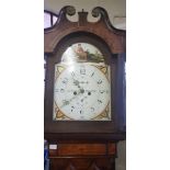 A Josh Nicholas Daventry oak long cased clock with mahogany detail and shell inlay design to body,
