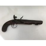 A flintlock pistol marked ‘Dunn’, under barrel marked ‘Stubs twisted’, length 34cm.