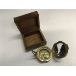 A Stanley London Natural Sine brass compass in wooden box. IMPORTANT: Online viewing and bidding