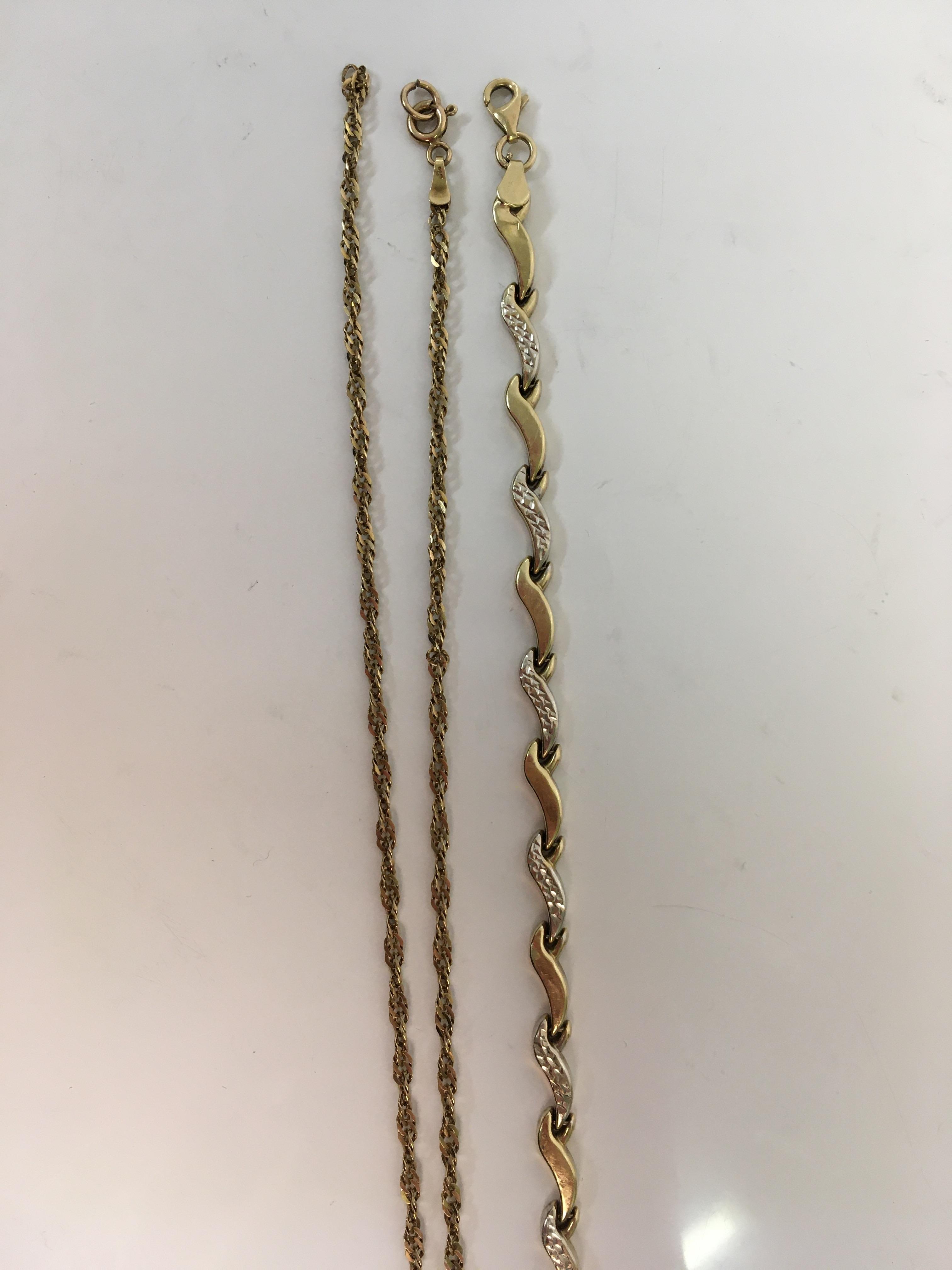 A 9ct yellow gold cross on chain, stamped 375, with a 9ct yellow gold bracelet, stamped 9k, - Image 2 of 2