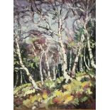 BILL SLY. Two framed, signed oil on board, one dated 1978, forest in winter, 50cm x 40cm, one