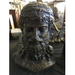 A concrete bust of Zeus with bronze finish, height 41cm. IMPORTANT: Online viewing and bidding only.