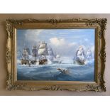 MICHAEL MATTHEWS. Framed, signed to base right, oil on board, the Battle of Trafalgar with ships