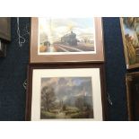 Four framed pictures including prints, engravings and etchings. IMPORTANT: Online viewing and