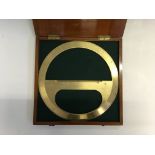 A J Halden & Co. Ld Manchester & London brass circular protractor, diameter 25.5cm, in mahogany