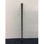A folk art Masonic decorated walking stick with hammer head marked ‘R.M Cormack 1984-85 R.W.M.