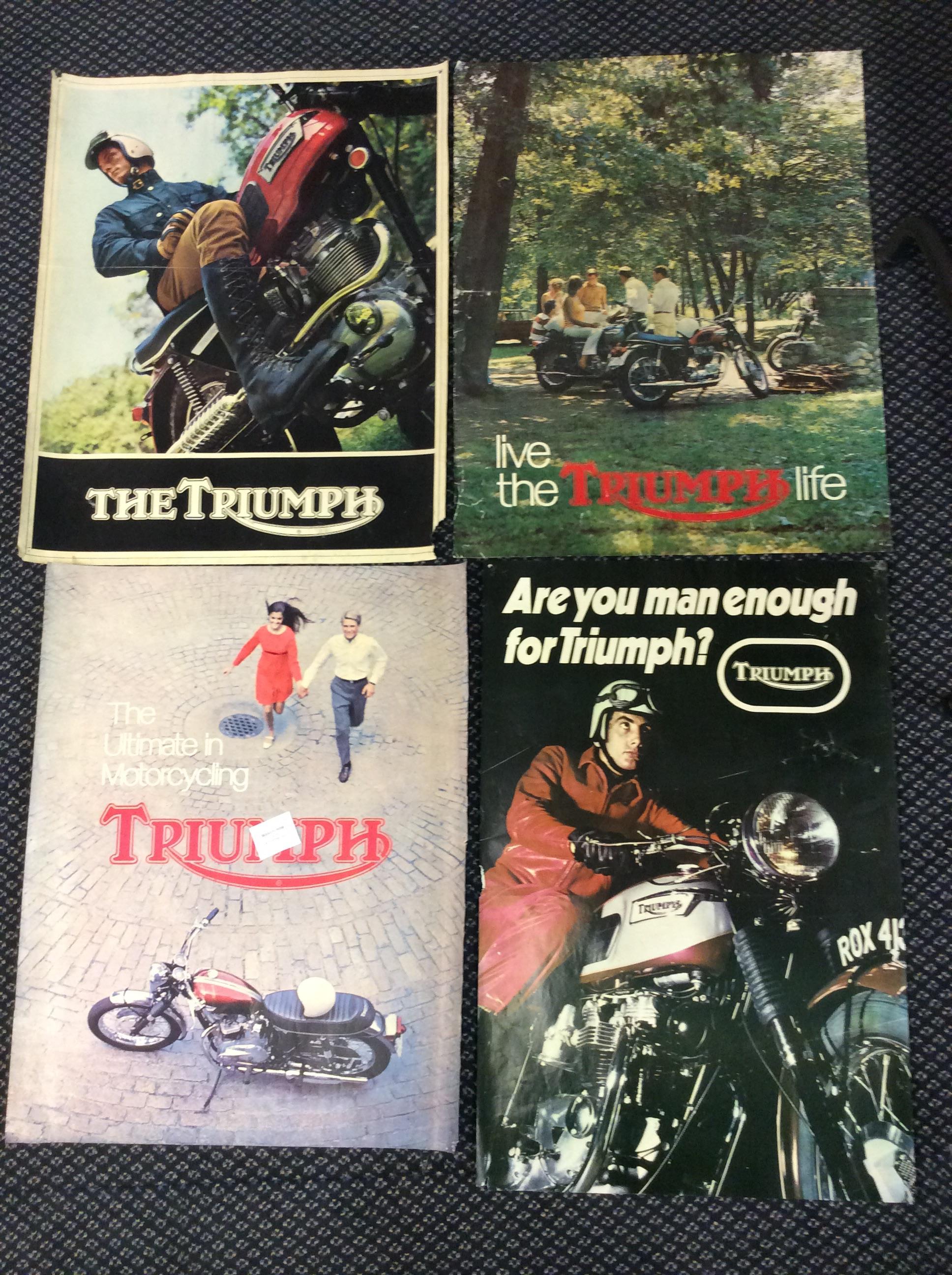 Four Triumph motorcycle advertising posters. IMPORTANT: Online viewing and bidding only. No in