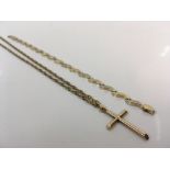A 9ct yellow gold cross on chain, stamped 375, with a 9ct yellow gold bracelet, stamped 9k,