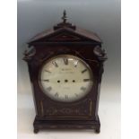 A Thos Hunt Tottenham Court Road mahogany cased double fusee movement bracket clock with brass