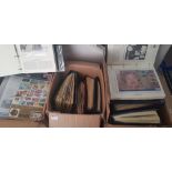 Three boxes of coin and stamp albums including commemorative first day covers ‘The Queen Mother’, ‘