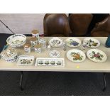 A selection of Portmeirion Pottery including plates, lidded pots, bowl, dish, tray, vases, clock, in