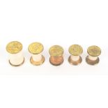 Five brass mounted wooden reels, comprising an example for 'Pittman's Six Cord/Pittman's Egyptian