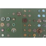 Buttons - two card displays of buttons, the first of twenty seven metal buttons including five