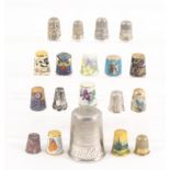 Four English silver thimbles and a selection of others, two by James Fenton, two by Charles