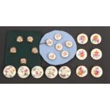 Buttons - four sets of 19th Century buttons comprising a set of six floral painted, 3cm, a set of