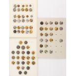 Buttons - three carded displays, of livery and similar buttons brass and plated, mostly 19th