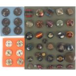 Buttons - three card displays comprising a card of thirty three Art Deco celluloid examples, largest