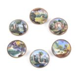 Buttons - a fine set of six late 18th Century English enamel buttons, probably Bilston, each with