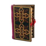 An attractive Tunbridge ware needle book, the covers in geometric mosaic, velvet spine, mosaic
