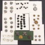 Buttons - nine small carded displays, including a card of four livery, a set of six mother of