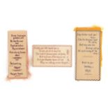 Three Bristol card sampler style exercises, each with a verse, one dated 1890, another 1892, largest
