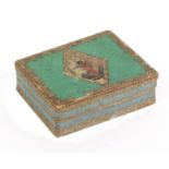 An early 19th Century French rouge box with original contents, the cardboard blue and green